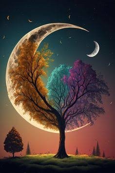 El Árbol en la Luna - árbol, noche, luna - оригинал