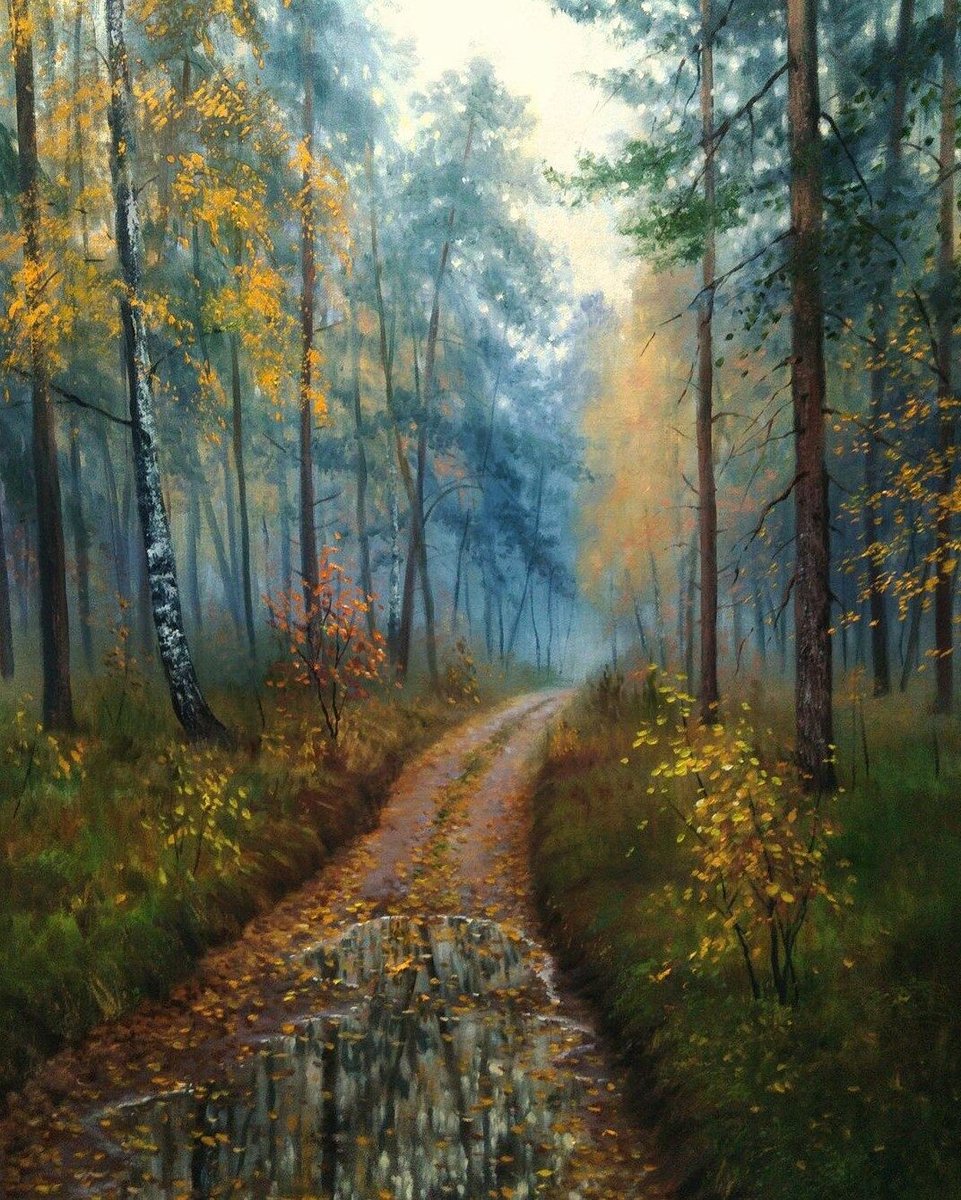 Осенний лес - дорога, осень, лес - оригинал