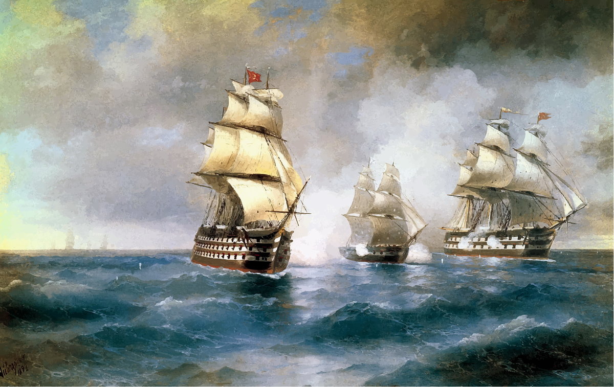 Бриг «Меркурий», атакованный двумя турецкими кораблями. - картина, художники, живопись, море, парусник, картины - оригинал