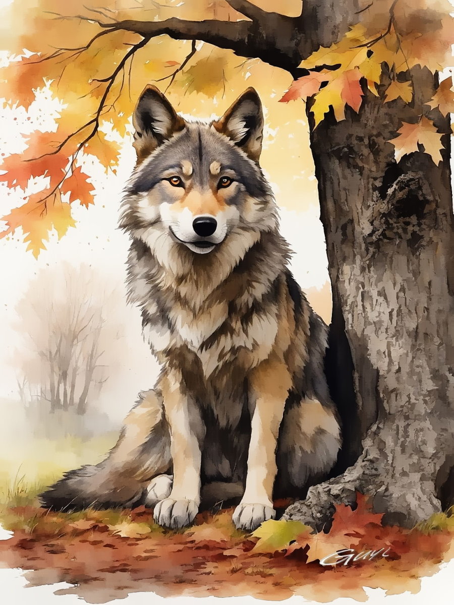 Волк в осеннем лесу - осень, волк, животные, лес - оригинал