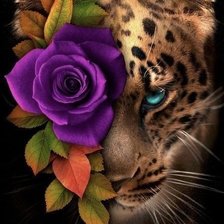 Оригинал схемы вышивки «1/2 леопарда с цветком» (№2725454)