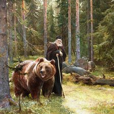 Серафим Саровский с медведем в лесу
