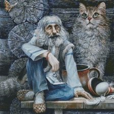 Схема вышивки «Дедушка с котом»