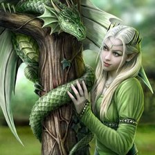 Схема вышивки «эльфийка с драконом»