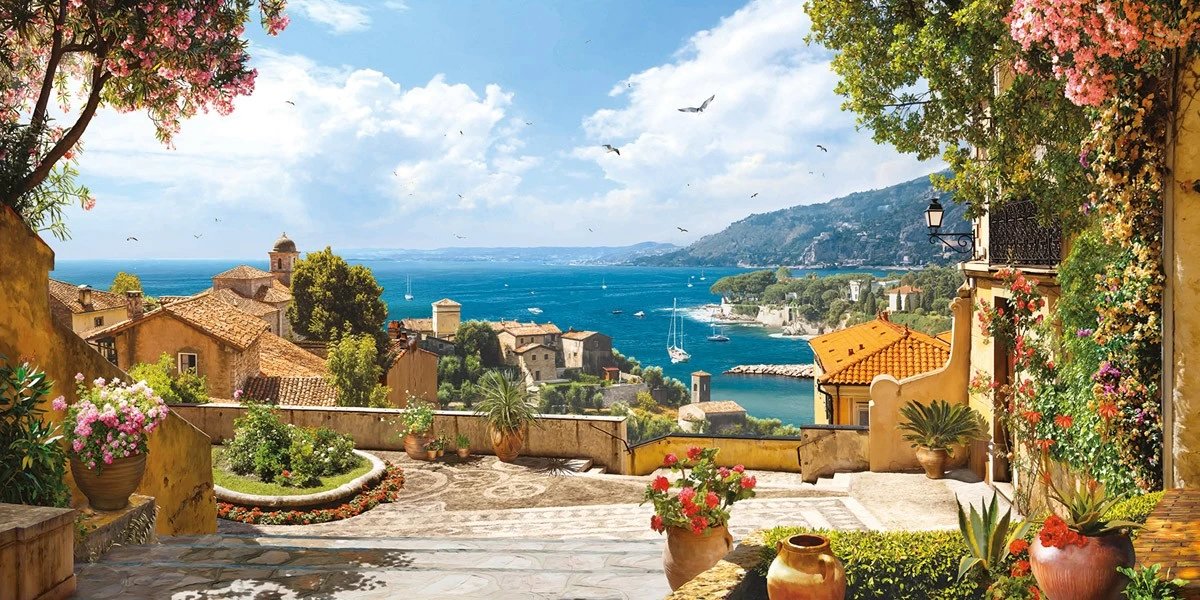 Улочка к морю - итальянский дворик, море, природа, италия - оригинал