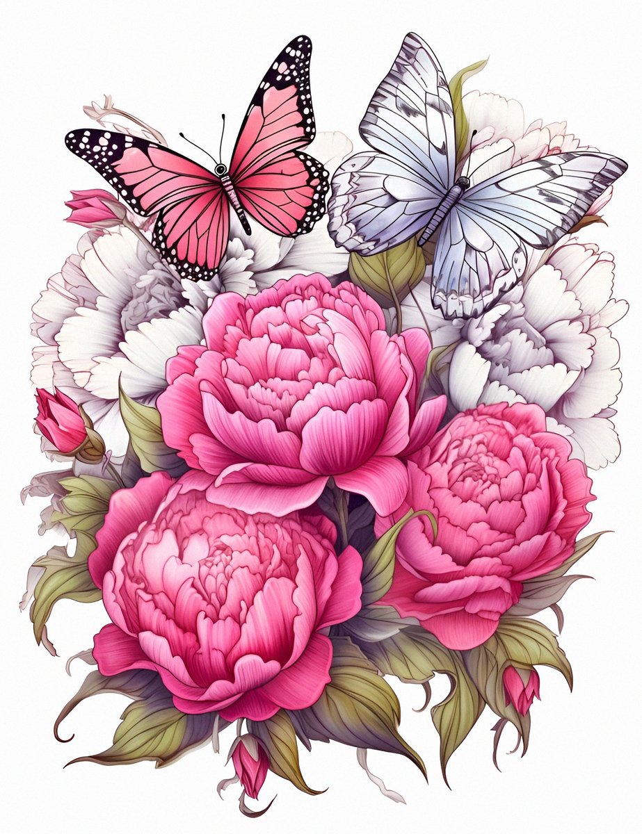 Букет - цветы цветок пионы пион насекомые бабочки бабочка - оригинал