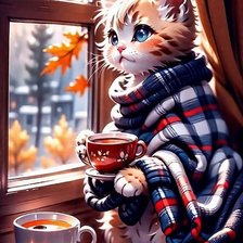 Схема вышивки «Осень...чай....плед..кот!!!»