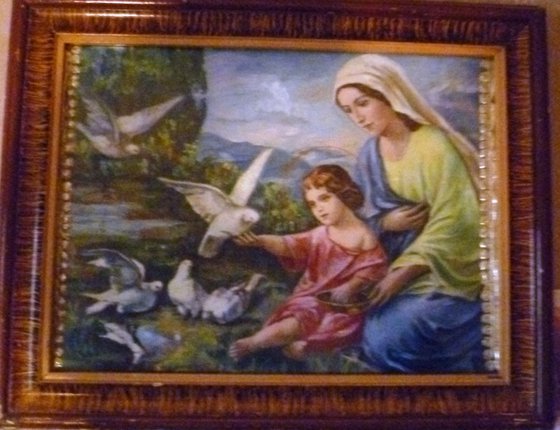 Этап процесса «Богородица и голуби (Утро в райском саду), бисер»