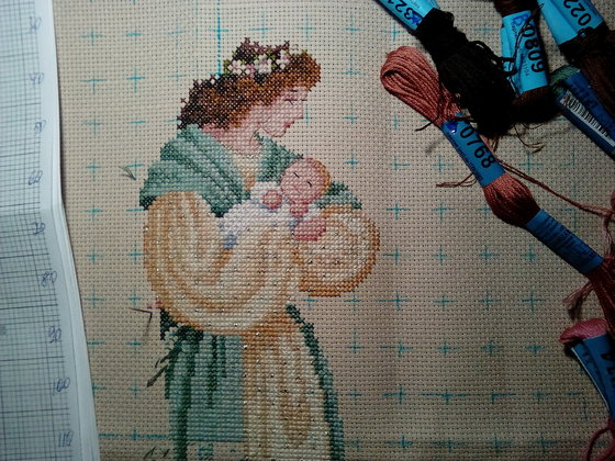 Этап процесса «Дама-ангел с ребенком на руках.»