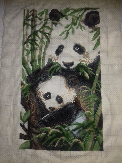 Этап процесса «Мама и малыш панда»