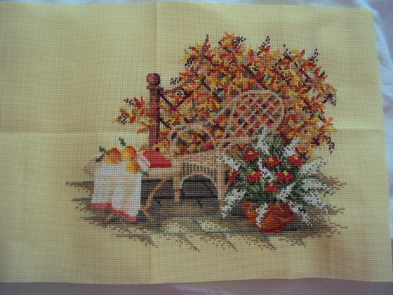 Работа «Кресло в саду (29х22 см., 29 цветов, мулине, "RTO")»