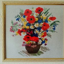 Работа «Летний букет на льне  (Риолис)»