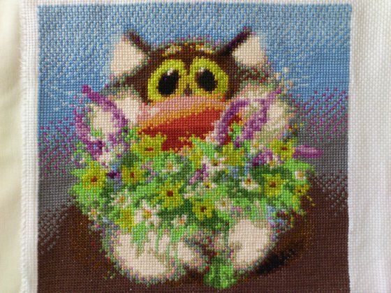 Работа «Прикольный кот с букетом»