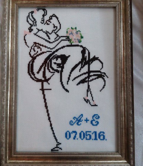 Работа «Пара с цветами - метрика на свадьбу»