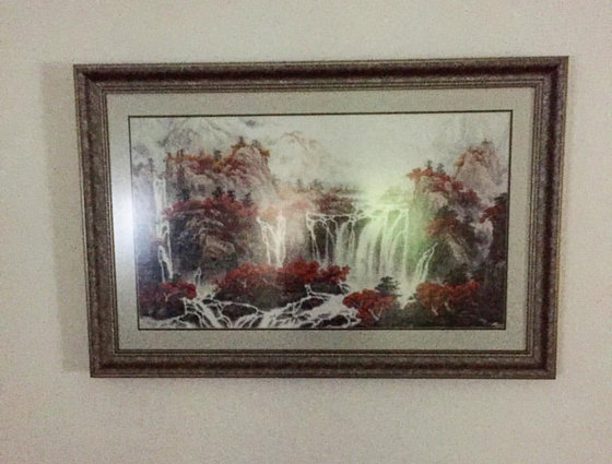 Работа «Водопады, размер работы(без рамки и паспарту) 70*40см,»