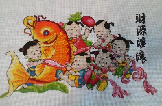 Работа «Золотой карп и маленькие буддийские монахи. Китайский набор»