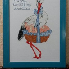 Работа «Метрика "Аист с младенцем" для мальчика.»