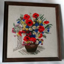 Работа «Букет с маками (Риолис, 45х45 см, шерсть, к.16)»