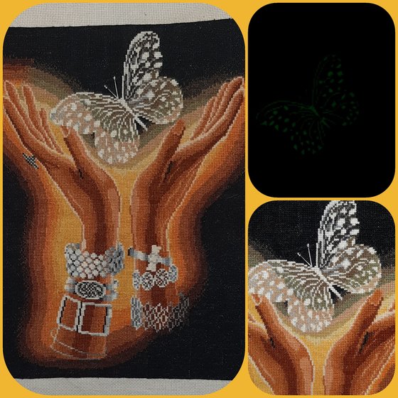 Работа «Хрустальная бабочка.Вышивка на заказ. Хрустальная бабочка. Разме»