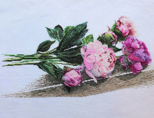 Работа «Пионы и роза»