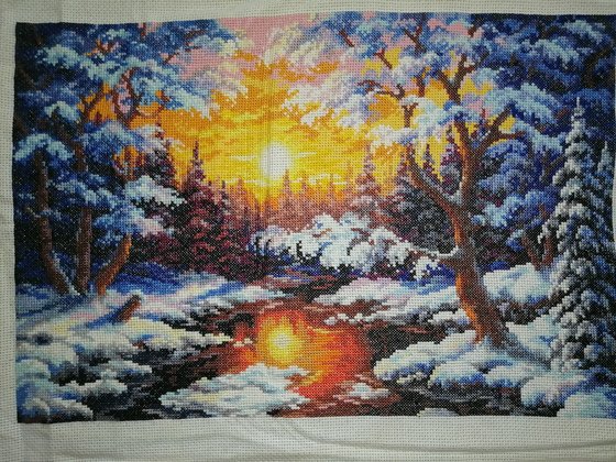 Работа «Вечерняя заря от Чудесной иглы, долгожданный финиш😁»