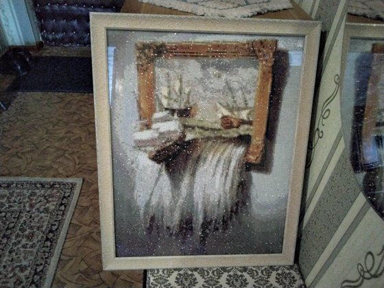 Работа «Картина в картине. Корабль. Алмазная вышивка. Полная.»