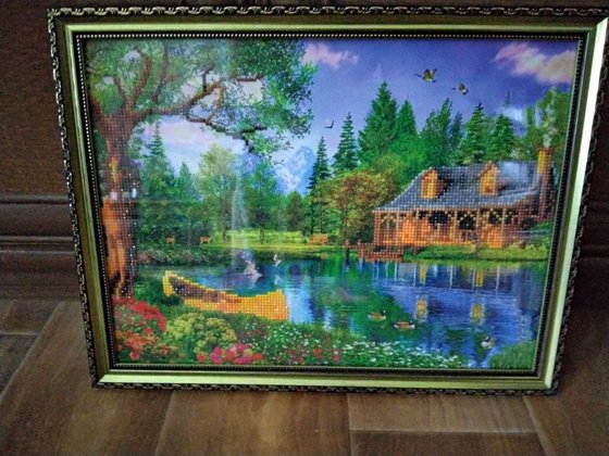 Работа «Пейзаж. Алмазная вышивка. Не полная.»