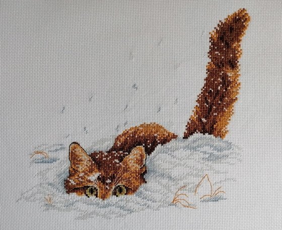 Работа «Котик в снегу»
