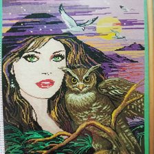 Работа «Девушка с совой. Работа сына.»