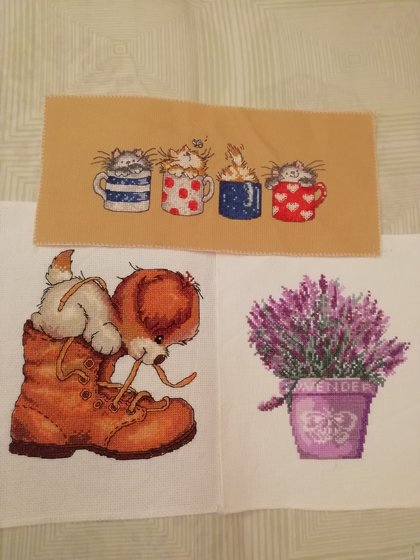 Работа «Три миниатюры: котики, щенок, лаванда»