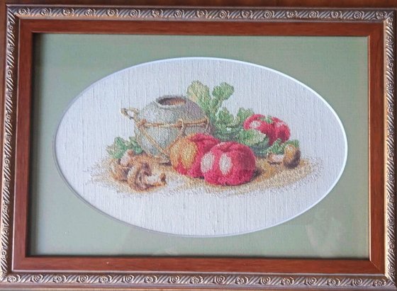 Работа «натюрморт с шампиньонами и помидорами»