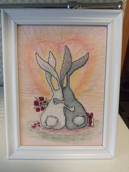 Работа «Это Любовь! ( канва, мулине, схема, акварельные карандаши)»