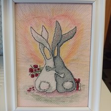 Работа «Это Любовь! ( канва, мулине, схема, акварельные карандаши)»