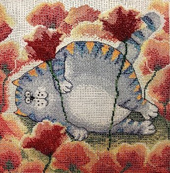 Работа «Кот и цветы»