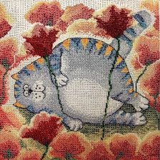 Работа «Кот и цветы»