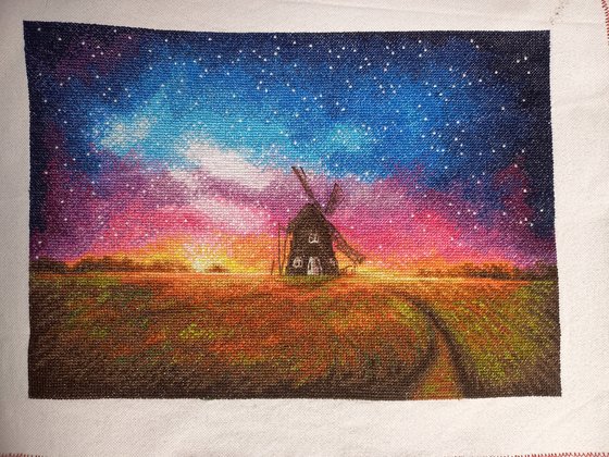 Работа «Рассвет, мельница»