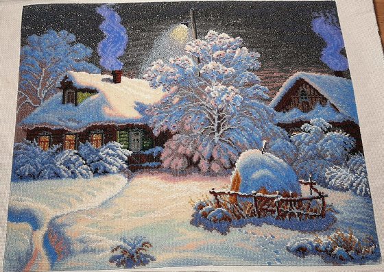 Работа «Снежный вечер - вышивка бисером от Золотых ручек»