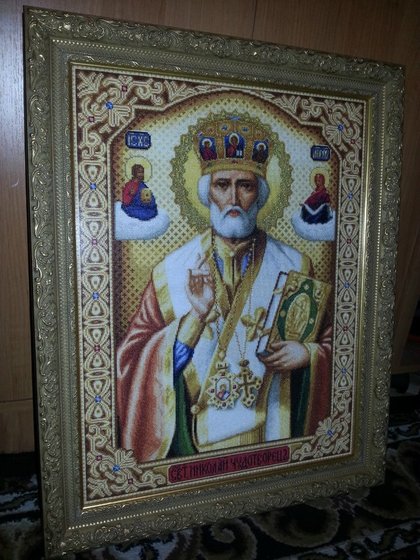 Работа «Икона Николай Чудотворец по схеме Стоянки Ивановой.»