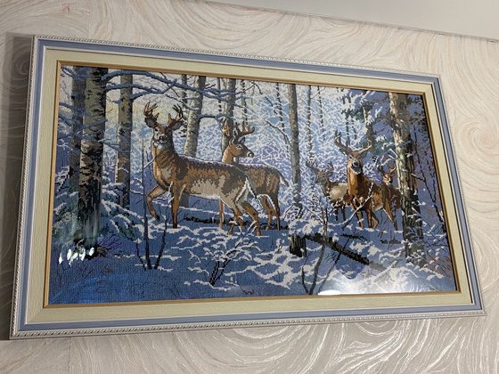 Работа «Олени в зимнем лесу»