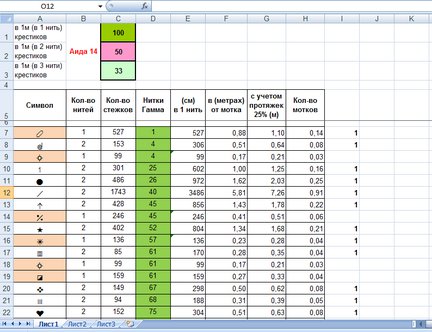 Расчет расхода ниток с помощью Excel №9714