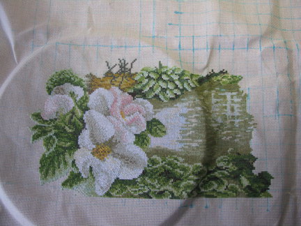 Процесс вышивки картины «Сад роз» фирмы Lanarte №14836