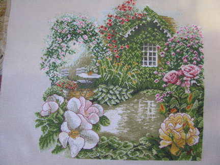 Процесс вышивки картины «Сад роз» фирмы Lanarte №14837