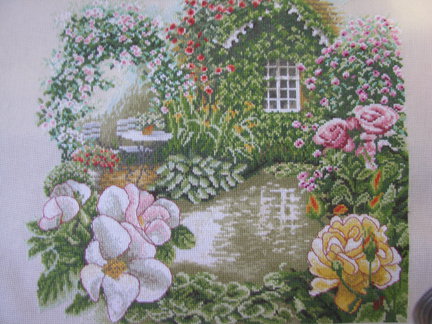 Процесс вышивки картины «Сад роз» фирмы Lanarte №14840
