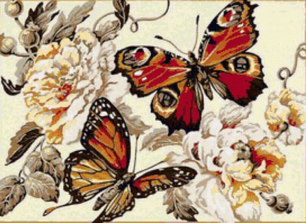 Бабочка и пионы №18472