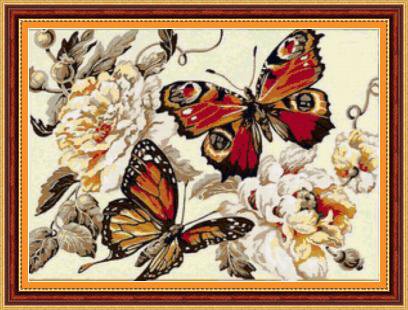 Бабочка и пионы №19145