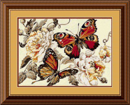 Бабочка и пионы №19254