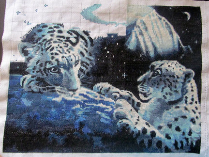 Процесс вышивки «Снежные Барсы» №21507