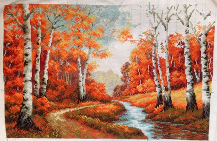 Риолис 1155 «Золотая роща». Процесс вышивки. №54627