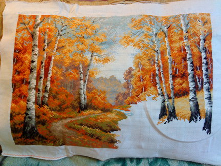 Риолис 1155 «Золотая роща». Процесс вышивки. №57782