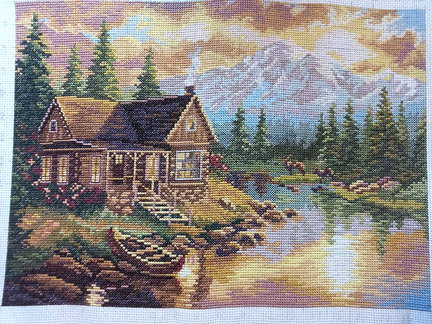 Алиса. Вечер в горах. Процесс вышивки. №64108